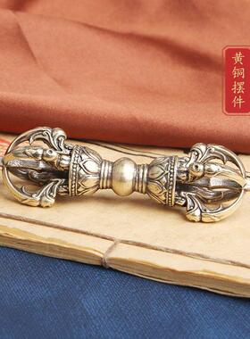 纯黄铜五股金刚降魔杵桌面摆件西藏宗教法器手把件工艺品文玩收藏