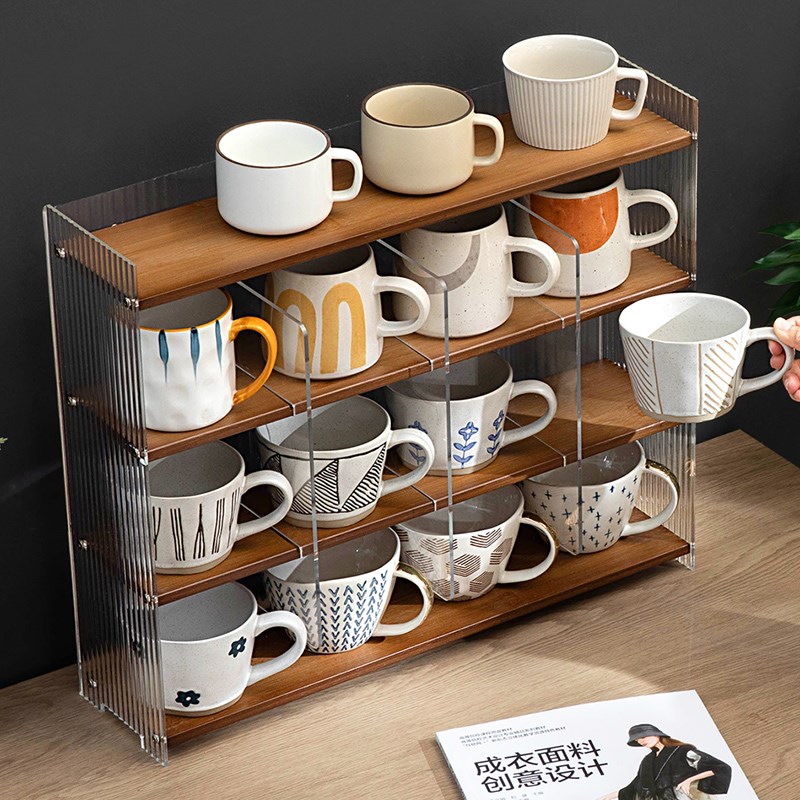 杯架水杯子收纳置物架放取纸杯防尘神器储物柜内桌面W咖啡茶具家
