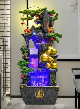 客厅喷泉中式创意流水摆件招财水景办I公室鱼缸阳台庭院假山装饰