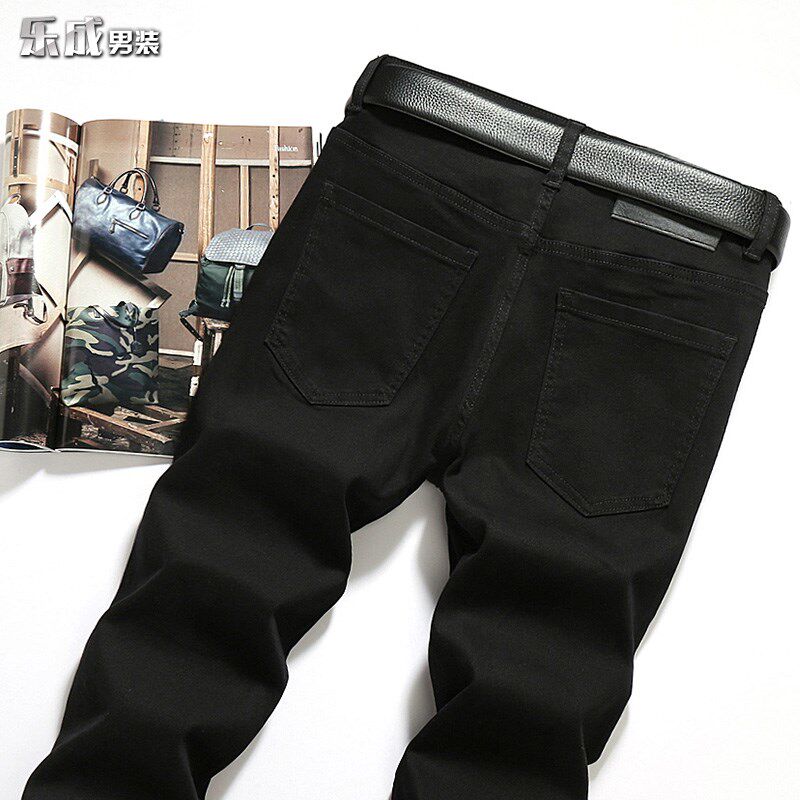 秋冬男士韩版潮流黑色牛仔裤休闲加绒加厚长裤青年弹力修身小脚裤