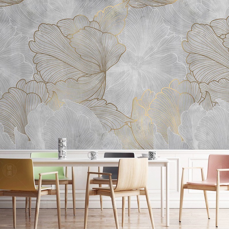 北欧现代简约壁布客厅电视背景墙壁纸3d轻奢手绘花瓣墙纸卧室贴画