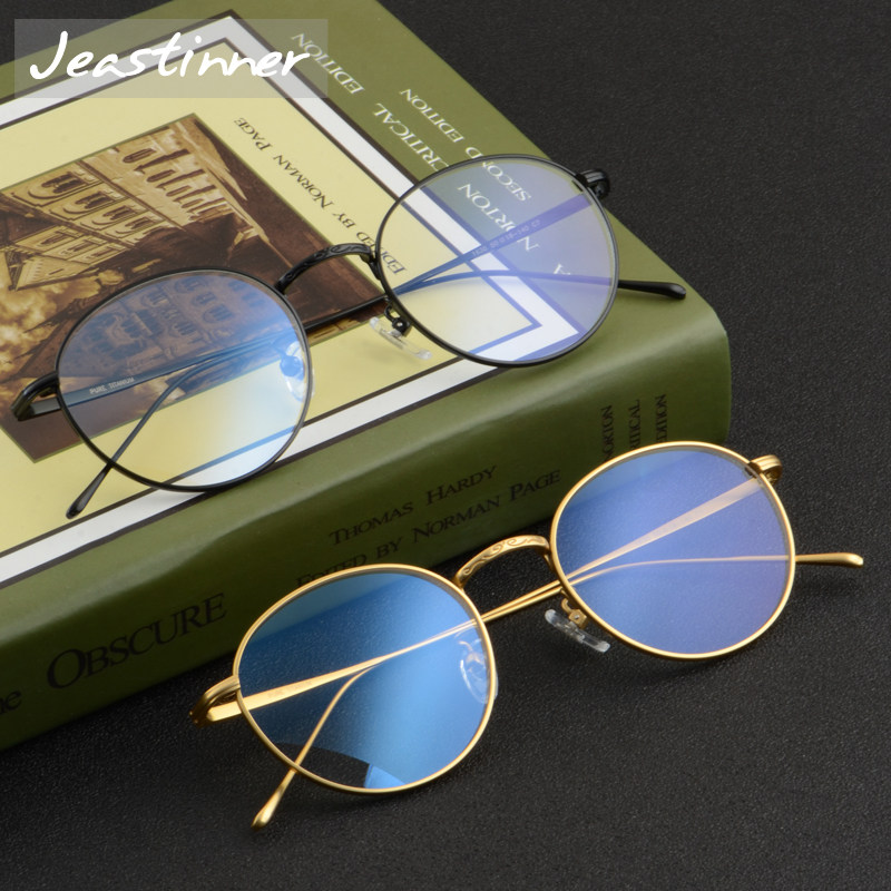 复古超轻纯钛眼镜框女款配圆框近视镜架男金色细腿平光抗蓝光1630