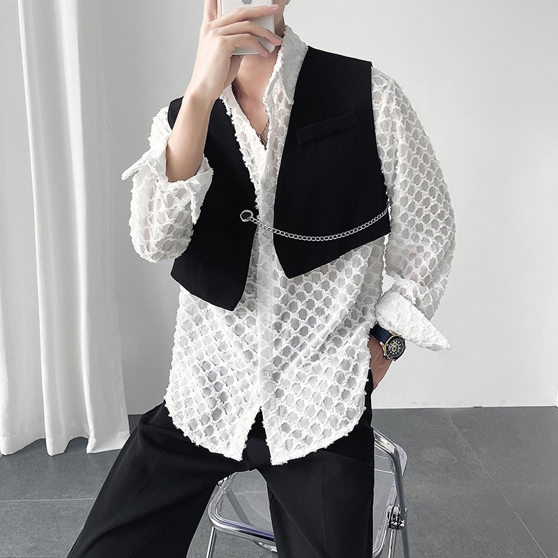 发型师潮牌男装高级感炸街西装马甲男设计感小众不规则短款背心夏