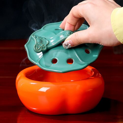 家用陶瓷香薰炉创意檀香沉香香炉室内柿子摆件桌面装饰.盘香蚊香