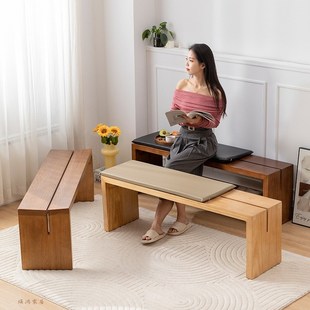 压纹实木长条凳现代简约换鞋凳家用餐凳床尾凳酒店民宿休息长椅凳