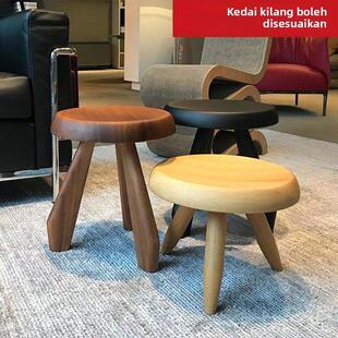 北欧中古侘寂风纯实木小矮凳子cassina木头圆墩轻奢ins换鞋板凳