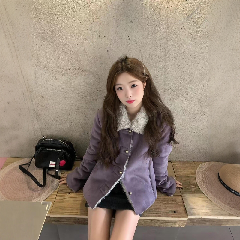 秋冬日系毛领皮毛一体保暖夹克女