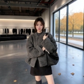 毛呢外套独特超好看加厚短款 深冬灰色呢子大衣女入冬季 2025年新款