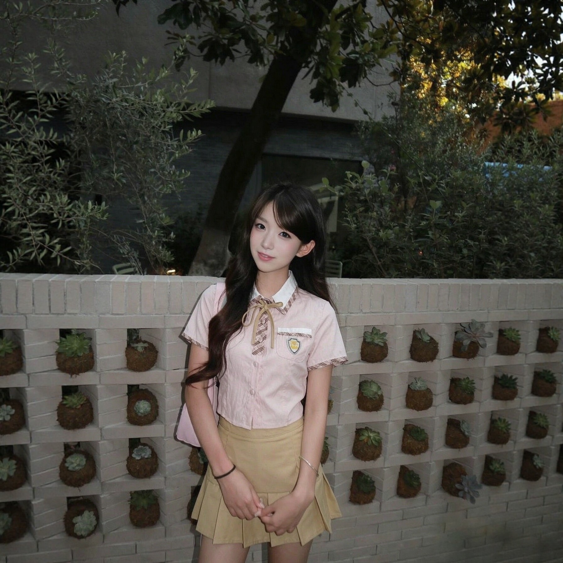 百搭款粉色套装女2026秋季韩系甜美蝴蝶结衬衫百褶裙收腰时尚套装