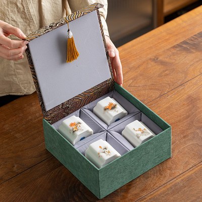 羊脂玉茶杯主人杯套装功夫茶具喝茶杯子陶瓷品茗杯4只礼盒装送礼