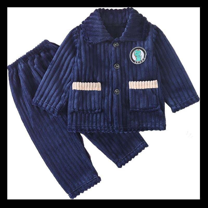 儿童秋冬季法兰绒睡衣男童女童加绒加厚宝宝珊瑚绒长袖家居服套装