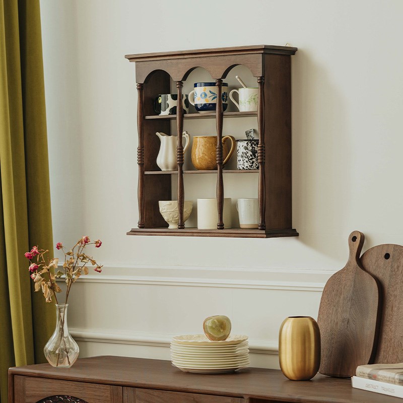 物应复古杯子柜杯柜收纳置物架黑胡桃咖啡杯茶杯架实木多宝格子架