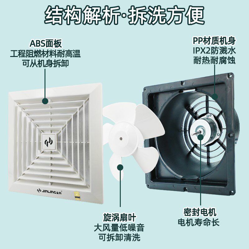 金羚天花板直排式换气扇无需接管石膏板吊顶厕所抽风吸顶式排风扇