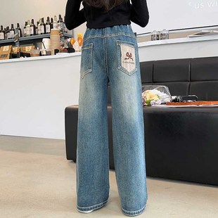 女童秋装阔腿裤外穿宽松百搭牛仔裤2024新款儿童春秋时髦休闲裤子