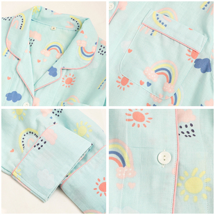 春夏季女童儿童纯棉纱布睡衣女孩母女长袖套装春秋公主全棉家居服