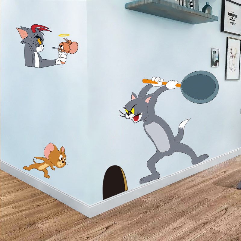 创意卡通动画猫和老鼠墙贴幼儿园儿童房间卧室装饰贴画立体贴画图片