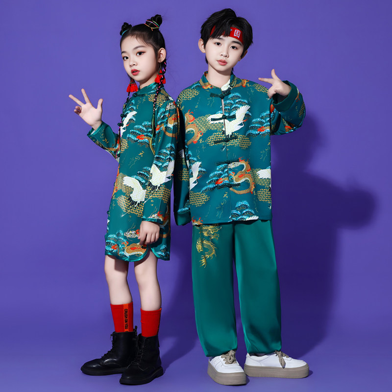 男童汉服2023新款秋款中国风唐装女童旗袍敬酒服儿童啦啦队演出服