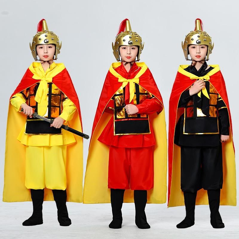 古代士兵服装男女儿童将军盔甲舞台演出服儿童戏曲花木兰表演服装