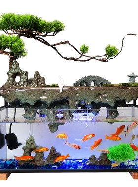 创意乔迁礼品客厅桌面招财流水玻璃金鱼缸办公室循环转运生财摆件