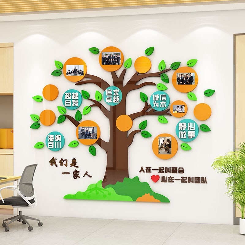 企业文化墙办公室装饰画公司展示树会议室背景墙激励志标语墙贴纸