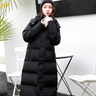 显瘦防寒保暖加厚外套潮 冬连帽过膝修身 羽绒服女加长款 2024年新款