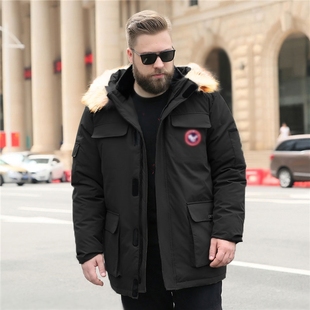 胖子防寒羽绒服中长版 男女士款 毛领休闲外套 加肥加大鹅工装 大尺码