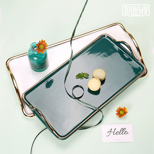 那些时光 陶瓷托盘茶盘 欧式描金咖啡具收纳托盘水杯盘茶具茶杯托