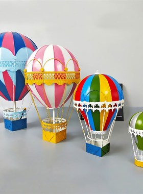 复古热气球装饰摆件北欧创意金属吊饰手工艺品摄影酒吧橱窗类道具