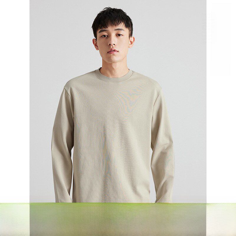 朴术男装春秋季新款棉质纯色百搭亲肤内搭打底衫微弹圆领长袖T恤