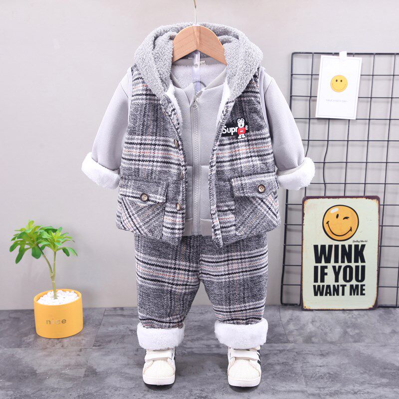 男女童装秋冬款三件套装婴幼儿童加绒加厚衣服宝宝冬装1-3岁外套4