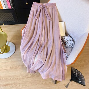 显瘦系带垂感宽松阔腿长裤 大摆甩甩裤 夏季 凉凉气质裙裤 薄款 新中式
