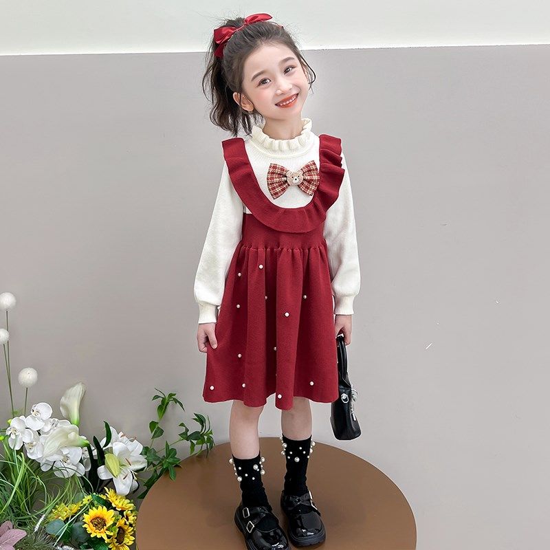 女童针织连衣裙秋冬款2024新款儿童洋气毛衣裙子女宝宝秋装毛线裙