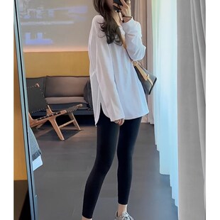 纯棉白色打底衫女卫衣内搭叠穿遮屁股秋冬加绒加厚中长版长袖T恤