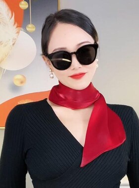 流光纱丝巾高级感红色领巾时尚百搭护颈气质围脖纯色多功能围巾女