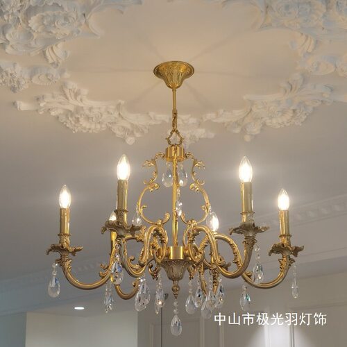 美式全铜水晶客厅卧室餐厅家居吊灯现代简约轻奢蜡烛灯法式别墅