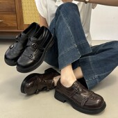 布洛克女鞋 厚底英伦复古小皮鞋 子 黑色乐福鞋 jk单鞋 女2026春季 新款