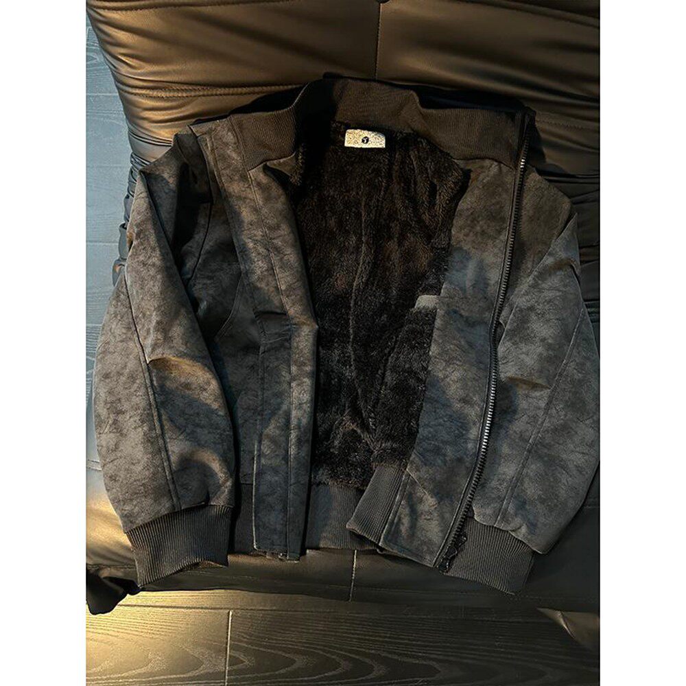 美式扎染皮衣棉服男款冬季加绒加厚立领棉衣cleanfit短款飞行夹克