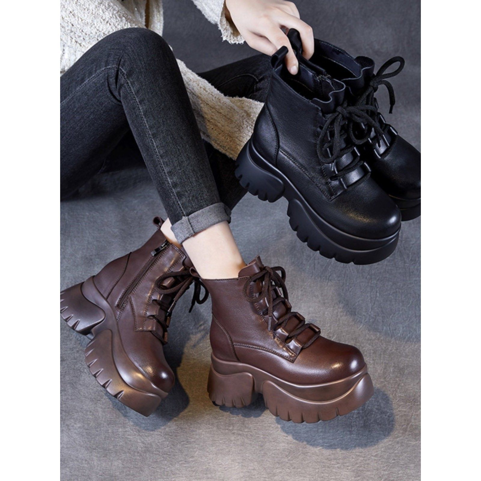 内增高短靴子2025新款厚底女鞋小个子头层真皮女鞋34码百搭马丁靴