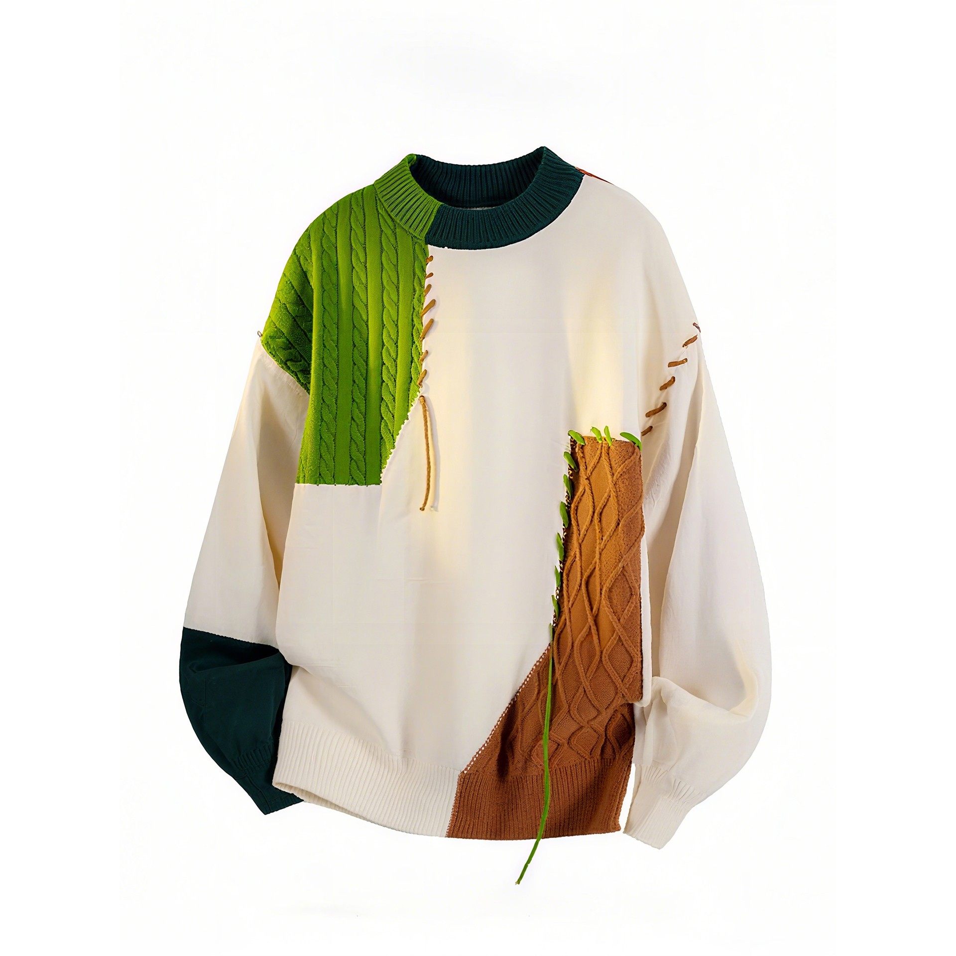 美式覆古拼接圆领毛衣男款秋冬季内搭可外穿小众针织衫设计感上衣