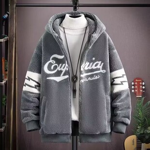 羊羔绒外套男冬季加厚青少年冬装棉衣男士加绒棉服男款羊羔毛棉袄