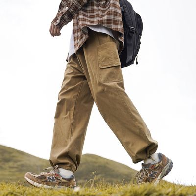 卡其色束脚工装裤男夏季男款男裤长裤日系男生抽绳休闲裤裤子男款