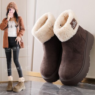 时尚厚底雪地靴女2025新款冬季34码保暖勃肯棉鞋复古加绒毛毛短靴