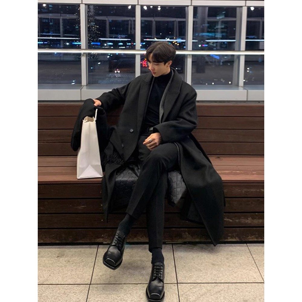 冬季新款顺毛呢子大衣男长款过膝韩版宽松帅气毛呢外套男英伦风衣,男装,毛呢大衣,淘宝优惠券,粉丝福利购,淘宝优惠卷