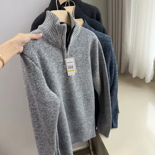 麦穗主推 出口美单79.9美D拉绒加厚24秋冬男装休闲拉链针织衫毛衣
