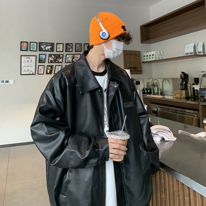 男生冬季外套高级感痞帅美式覆古pu皮棉服加厚立领短款羽绒面包服