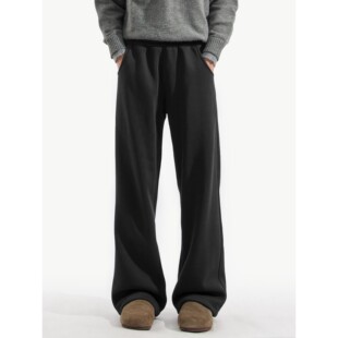 xhh秋季新款黑色卫裤男生美式休闲运动裤阔腿微喇直筒裤日系宽松