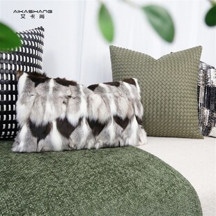 现代轻奢样板间抱枕灰绿色搭毯搭巾客厅沙发靠包北U欧风靠垫套靠
