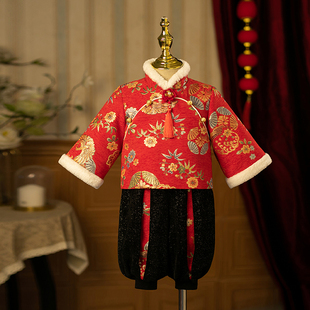 宝宝周岁礼服男2025新款新中式男童唐装生日一岁男宝抓周服装冬天