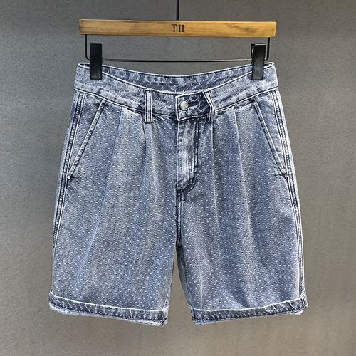 高端提花复古潮牌牛仔短裤男士宽松五分裤夏季美式休闲中裤子男装