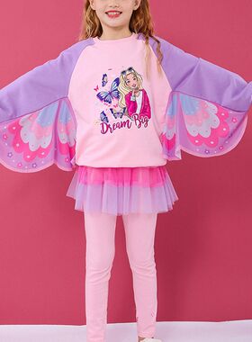 女童套装2023春秋装新款洋派时尚小女孩儿童卫衣翅膀运动服两件套